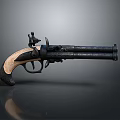 Vintage Double Barrel Pistol With Wooden Grip And Ornate Metal Design On Dark Reflective Surface