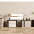 Stylish Bedside Tables With Various Designs And Decorative Plants On Wooden Floor
