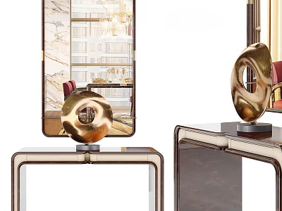 Modern Luxury Console Table With Golden Sculptures Mirror And Marble Top 3d model