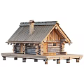 Rustic Log Cabin Design With Metal Roof And Elevated Wooden Platform Base