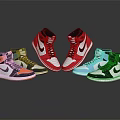 High Top Athletic Shoes In Red White Blue Gray With Swoosh Logo And Reflective Details