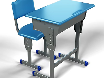 Blue Top Desk with Gray Frame and Matching Blue Chair on Wheels 3d model