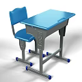 Blue Top Desk with Gray Frame and Matching Blue Chair on Wheels
