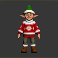 Christmas Elf Character In Green Hat And Red Sweater With Snowflake Pattern And Brown Boots