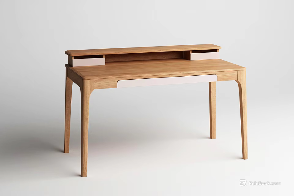 Light Wood Modern Desk With Minimalist Design Shelf And Drawer For Home Office 3d model 