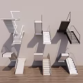 Various Modern Staircase Designs With Metal Railings And White Steps 3d model