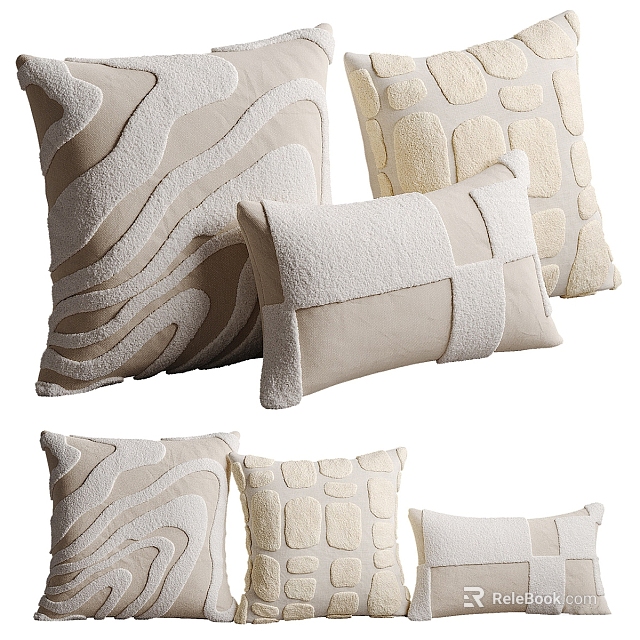 Decorative Cushions With Textured Patterns In Neutral Tones 3d model 