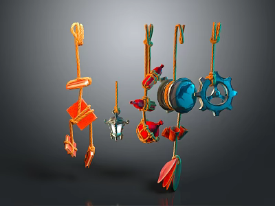 Various Colorful Decorative Hanging Ornaments With Geometric Shapes And Gear Accents 3d model