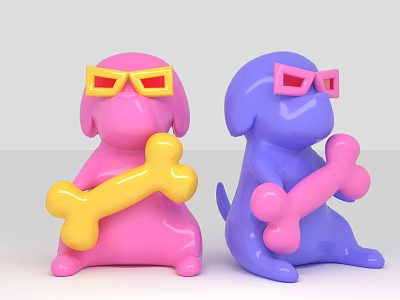 Pink And Blue Cartoon Dogs Photo Spot With Sunglasses And Bones 3d model