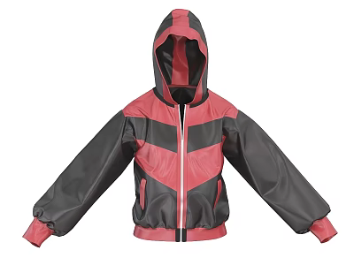 Red And Black Hooded Jacket With Front Zipper Long Sleeves Sporty Casual Design 3d model