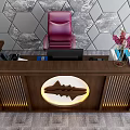 Elegant Reception Desk With Chinese Lattice Decoration And Marble Background Wall 3d model