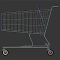 Sturdy Metal Shopping Cart With Blue Handle And Rolling Wheels For Retail Use