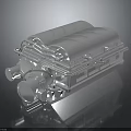 Shiny Silver Car Engine Featuring Complex Structure Pipes And Metallic Surface On Black Background 3d model