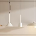 Stylish Pendant Lights With Various Designs Hanging On Light Colored Wall 3d model