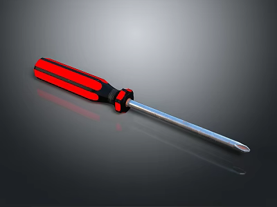 Household Screwdriver with Red Black Handle and Silver Metal Shaft Practical Hand Tool for Daily Use 3d model