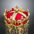 Ornate Red Gold Crown With Intricate Design Colorful Gemstones And Cross Top For Home Decor