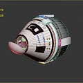 White Circular Spacecraft Module With Window Antenna And Technical Panel Details 3d model
