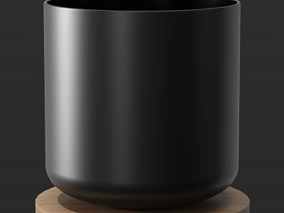 Black Ceramic Tableware Set With Cylindrical Design And Wooden Base For Modern Kitchen 3d model