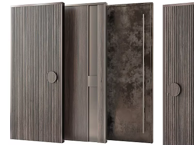 Wooden Hinged Doors With Vertical Stripe Texture And Dark Brown Finish For Interior 3d model