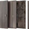 Wooden Hinged Doors With Vertical Stripe Texture And Dark Brown Finish For Interior