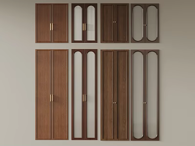 Wooden Cabinet Doors With Glass Panels And Gold Handles For Home Interior 3d model