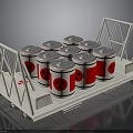 Multiple Radioactive Cans Arranged on White Metal Storage Rack