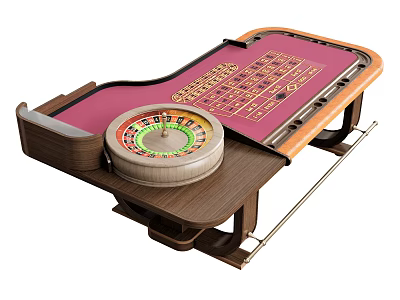 Entertainment Table With Roulette Wheel Pink Surface Wooden Frame Metal Legs And Number Layout 3d model