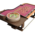 Entertainment Table With Roulette Wheel Pink Surface Wooden Frame Metal Legs And Number Layout