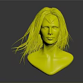 Woman with Long Black Hair and Diamond Forehead Detail 3D Model Portrait on Gray Background