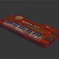 Red Electronic Keyboard Instrument With White Black Keys And Artistic Control Design