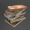 Stack of Various Colored Books With Different Titles on Gray Background 3d model