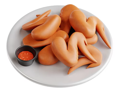 Golden Fried Snacks Served On White Plate With Red Dipping Sauce 3d model