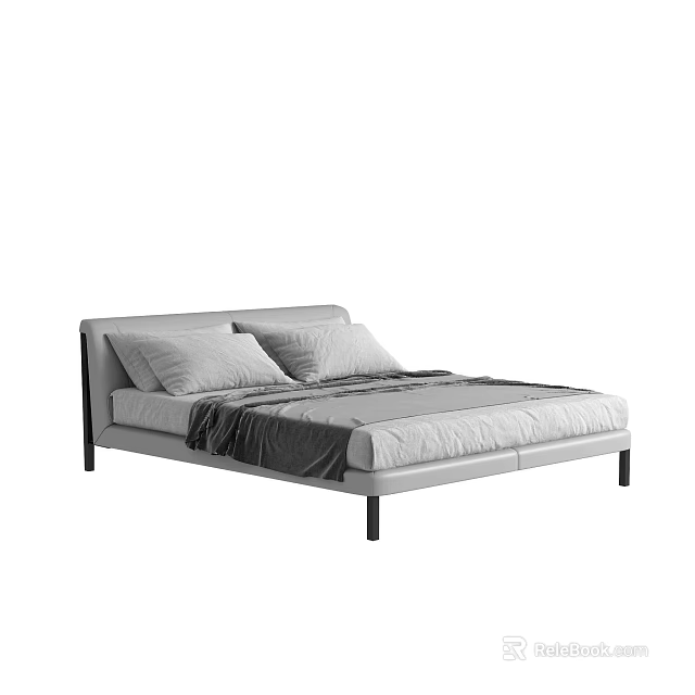 Modern Minimalist Double Bed Frame Design With Light Colored Mattress Pillows And Black Legs 3d model 