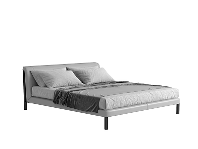 Modern Minimalist Double Bed Frame Design With Light Colored Mattress Pillows And Black Legs 3d model