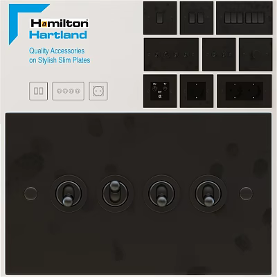 Quality Electrical Accessories On Stylish Slim Plates With Switches And Sockets 3d model