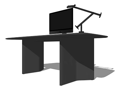 Modern Office Desk With Computer Monitor And Adjustable Desk Lamp 3d model