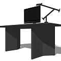 Modern Office Desk With Computer Monitor And Adjustable Desk Lamp