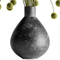 Minimalist Dark Textured Vase With Green Spherical Flowers And Slender Stems