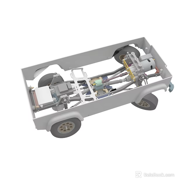 Detailed Vehicle Chassis Equipment With Wheels Suspension System and Frame Structure 3d model 