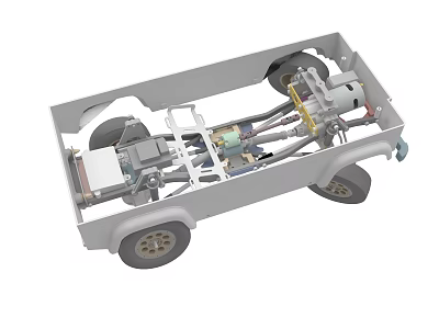 Detailed Vehicle Chassis Equipment With Wheels Suspension System and Frame Structure 3d model