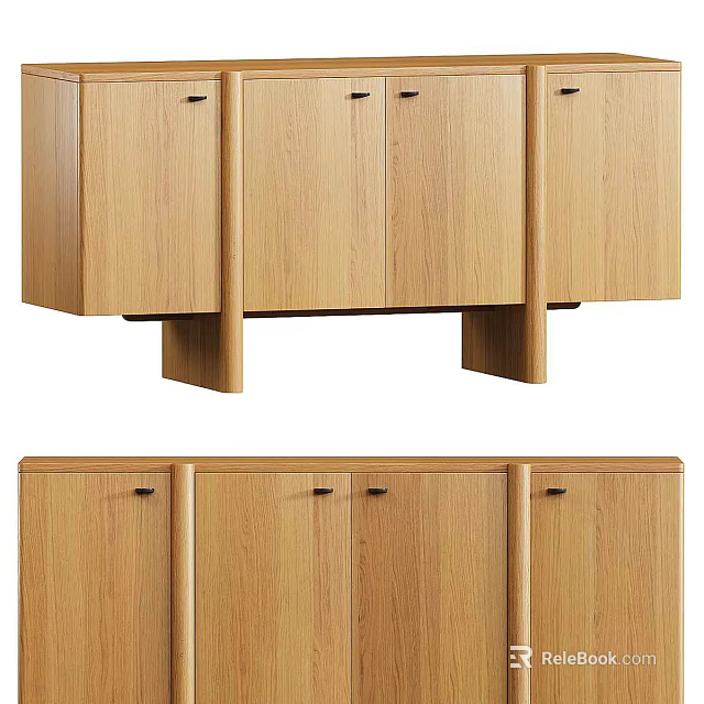 Modern Oak Wooden Sideboard With Multiple Storage Cabinet Doors Design 3d model