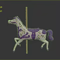 Purple And White Carousel Horse Equipment With Green Leaves Orange Accents On Golden Pole