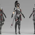 Female Game Character Design With Armor Cape And Black Silver Outfit 3d model