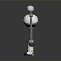 White and Silver Robot with Blue Eyes Mechanical Spiral Arms Standing on Reflective Floor