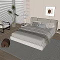 Modern Double Bed With Upholstered Headboard Soft Pillows And Nightstand In Bedroom Interior
