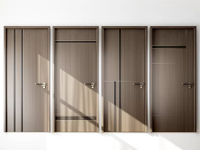 Modern Wooden Swing Doors With Panel Design And Metal Handles For Home Interior 3d model