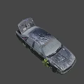 Abandoned Rusty Car With Open Hood Covered In Mud And Vegetation