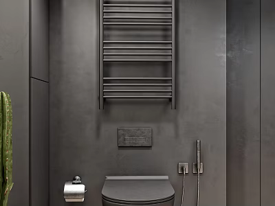 Modern Gray Toilet In Bathroom With Wall Mounted Towel Rack And Tissue Holder 3d model