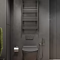 Modern Gray Toilet In Bathroom With Wall Mounted Towel Rack And Tissue Holder