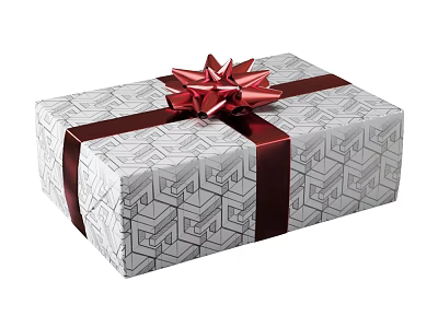 Modern Gift Box With Geometric Pattern Wrapping Paper Red Ribbon And Decorative Bow 3d model